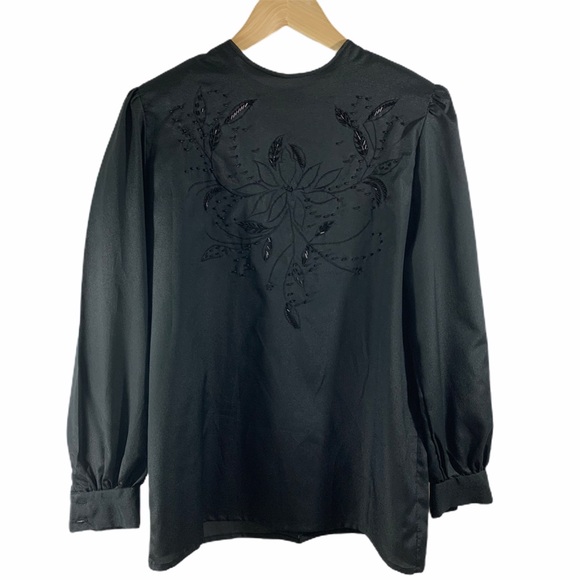 Vintage Black Top With Beading - Picture 1 of 5
